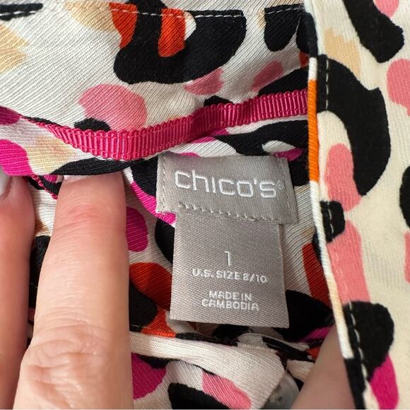 Chico’s Women’s Sz 1 US 8 M Colorful Animal Print Blouse Top Soft Collar Button - Picture 4 of 8